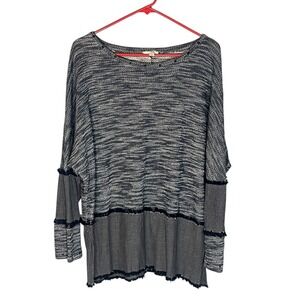 Umgee Women's Pullover Raw Hem Gray Long Sleeve Oversized Shirt Top M